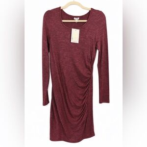 Love, Fire Faux Wrap Ruched Dress NWT Medium Burgundy Long Sleeve